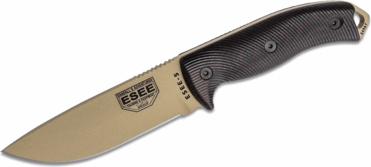 ESEE Model 5 kültéri kés 13,2 cm, fekete–piros, homokszín, G10, Kydex tok