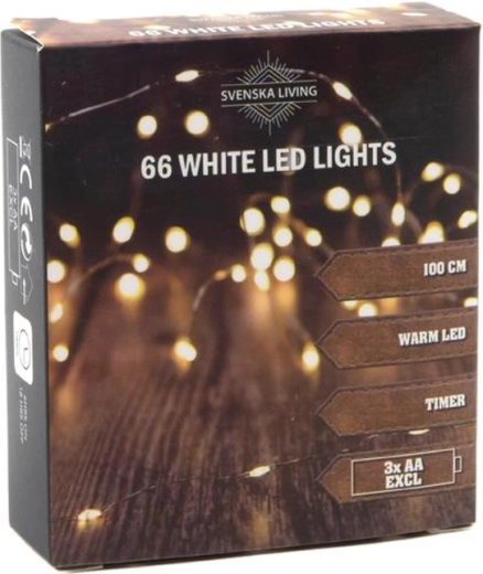 Időzítős fényfüzér, 66 LED, 100 cm