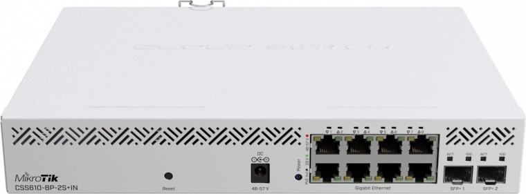 MIKROTIK PoE hálózati switch 8 porttal és 2× SFP+ 10 Gb/s