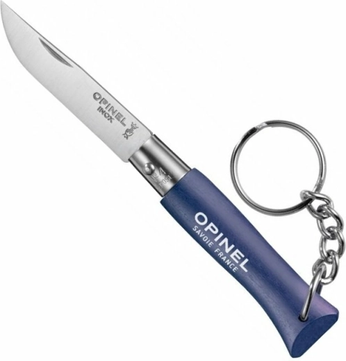 Opinel N°04 kulcstartó – sötétkék zsebkés 5 cm, bükkfa