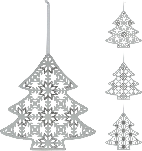 Függő fa dekoráció fa alakú, 30 cm, fehér