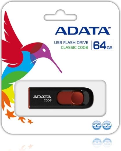 ADATA USB flash meghajtó 64 GB C008 fekete–piros