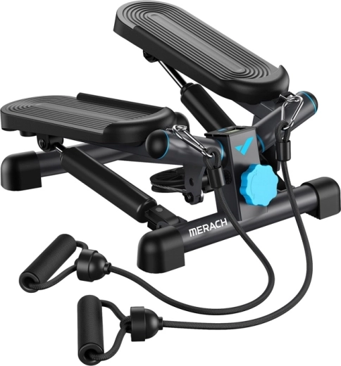 Merach mini stepper 2 az 1-ben ellenállás-gumipántokkal, fekete