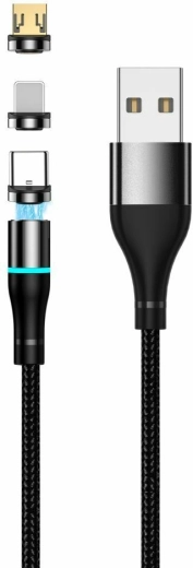 Setty mágneses USB kábel 1 m, 2 A, nejlon, fekete