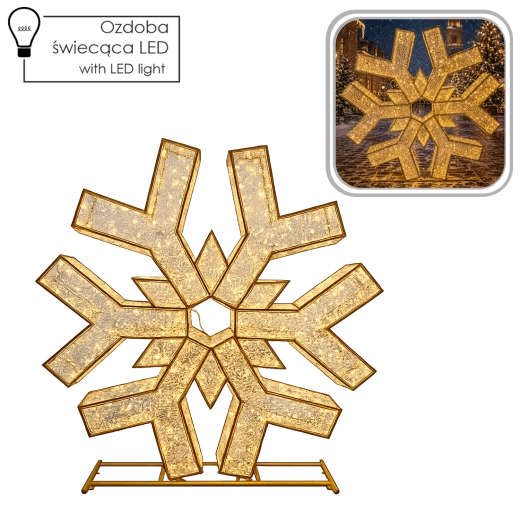 3D karácsonyi LED-hópehely dekoráció, 2 m, 1200 LED, meleg és hideg fehér fény
