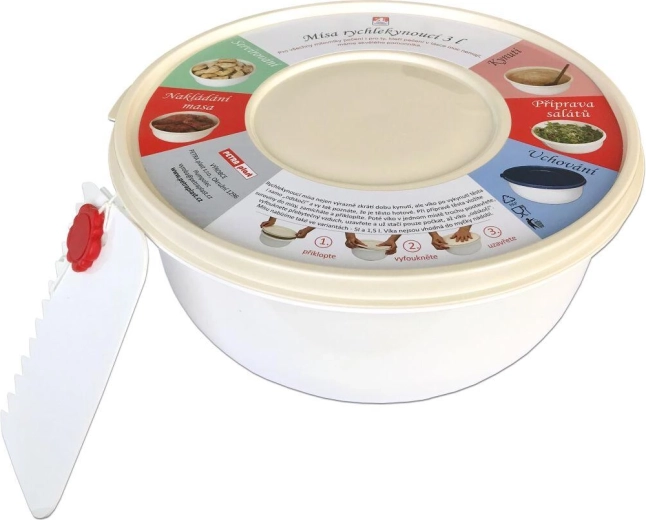 Gyors kelesztő és habverő tál 3 l fedővel, műanyag, színmix + spatulák ingyen