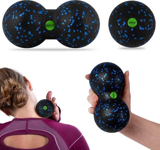 Masszázslabda és dupla labda (peanut) – szett, fekete-kék