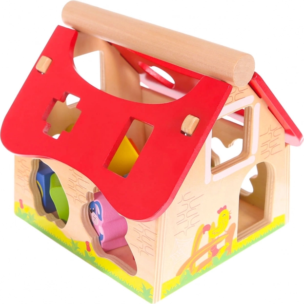 Fából készült formabedobó házikó – tanya, ECOTOYS
