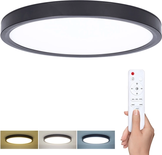 Solight Estela Black LED mennyezeti/fali lámpa távirányítóval, 36 W, 30 cm