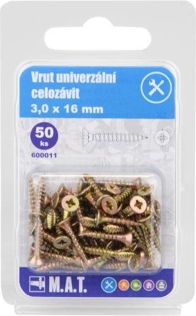 Univerzális, teljes menetes csavar 3,0 × 16 mm, horganyzott, 50 db