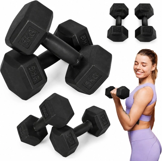 MOVEPRO hatszögletű kézisúlyzók 2×5 kg (10 kg-os szett) fekete