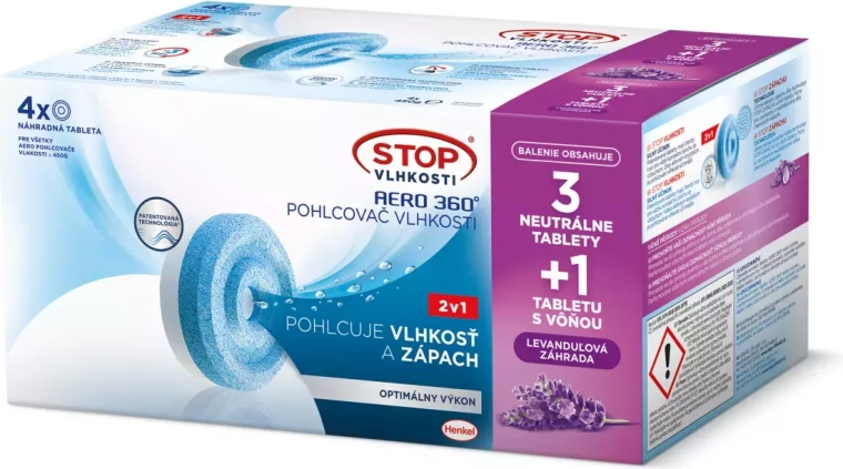 Ceresit Stop nedvesség Aero 360° utántöltő tabletták 2 az 1-ben, 3× semleges + 1× levendula