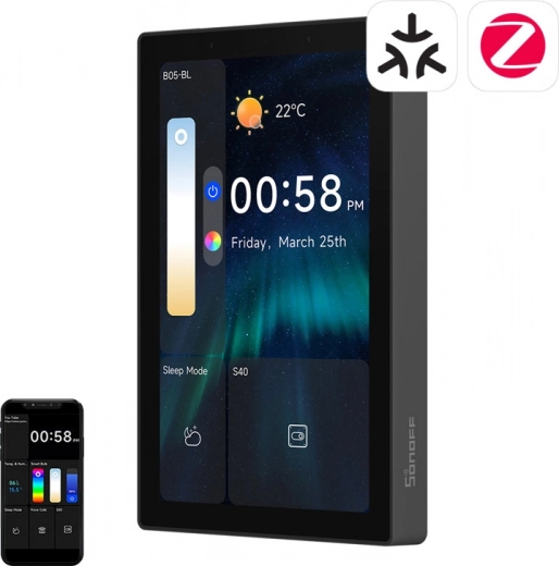 Sonoff nspanel pro 120 okos vezérlőpanel matter, wifi, bluetooth és zigbee támogatással – fekete