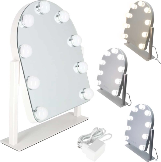 LED-es kozmetikai sminktükör 9 izzóval, érintésvezérléssel, fehér