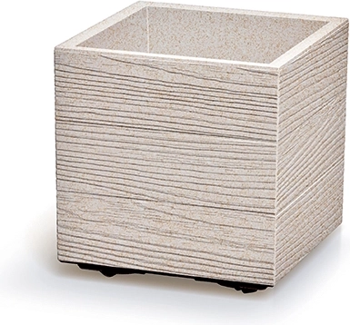 Madera Square Eco Wood 29 cm fa hatású virágtartó, fehér, UV-védelemmel ellátott műanyag