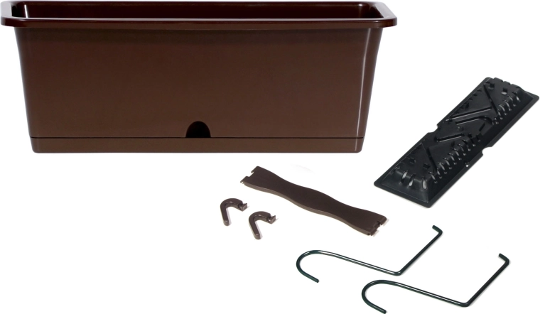 Camelia W 60 cm barna önöntözős balkonláda akasztókkal