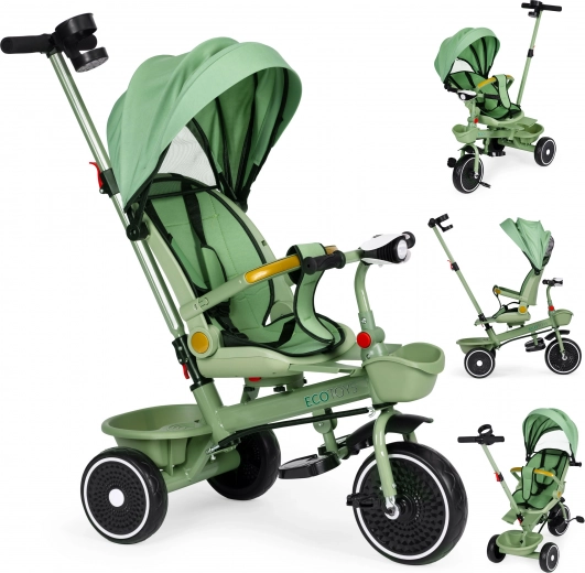 Gyerek háromkerekű 2 az 1-ben tetővel és forgatható üléssel ECOTOYS – zöld