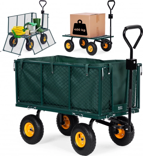 Kerti szállítókocsi MultiGarden nyitható oldalú és nagy felfújható kerekekkel