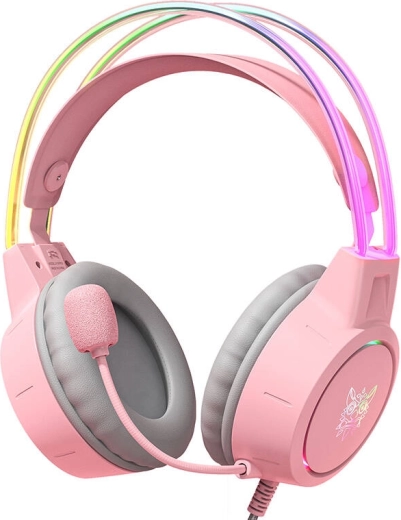 ONIKUMA gaming fejhallgató mikrofonnal, rózsaszín
