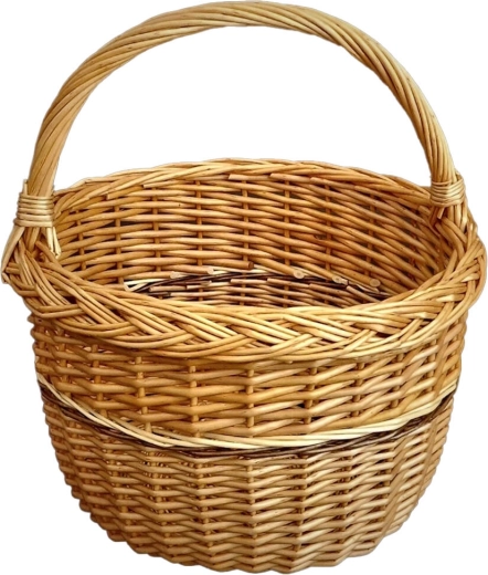 Lakkozott fűzfavesszőből készült kerek bevásárlókosár 29 × 34 cm