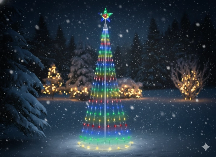 Kúpos LED karácsonyfa csúcsdísszel 1,8 m, 320 LED, multicolor, beltéri/kültéri