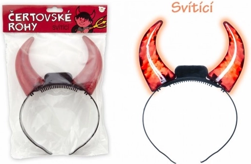 Világító ördögszarvak elemmel, 15 cm