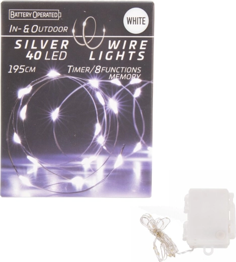 LED fényfüzér dróton 40 fehér LED-del, időzítővel