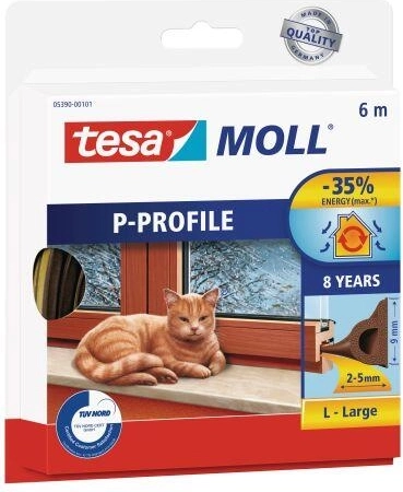 Ablak- és ajtótömítés P profil 9 × 5,5 mm, barna, 6 m