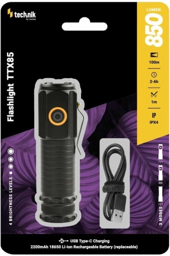 Technik TTX85 taktikai zseblámpa 850 lm 18650 akkumulátorral