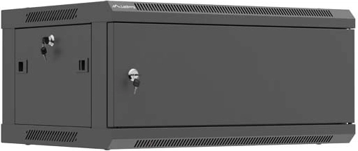 Fali 19" rack szekrény 4U 600 × 450 mm fém ajtóval, fekete – LANBERG WF01 (lapraszerelt)