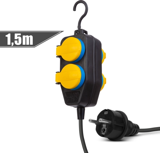 Kültéri hosszabbító kábel fedéllel, 1,5 m, 4 db 230 V-os aljzat