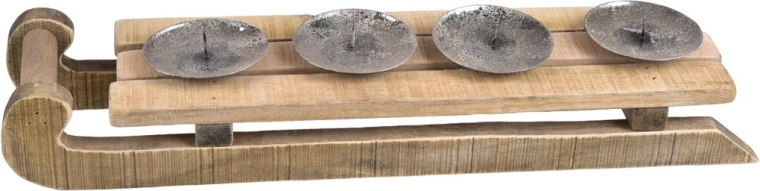 Fa adventi gyertyatartó szánkó formában, barna, 43 × 12 × 8 cm