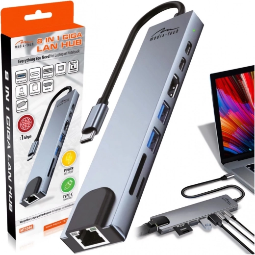 Media-Tech 8 az 1-ben Giga LAN Hub dokkolóállomás