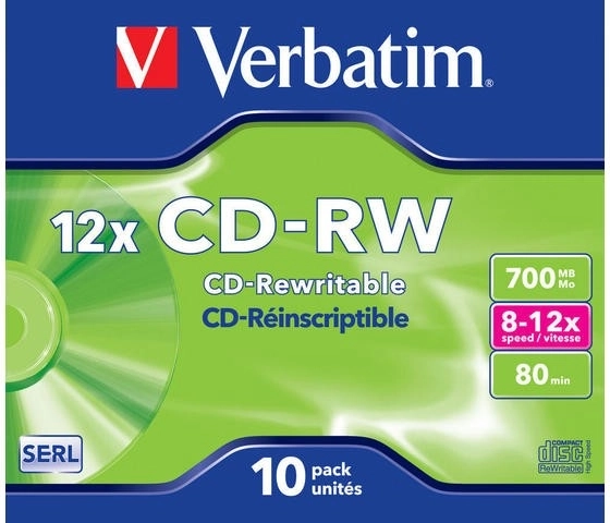Verbatim újraírható CD-RW lemezek 700 MB 12× - 10 db