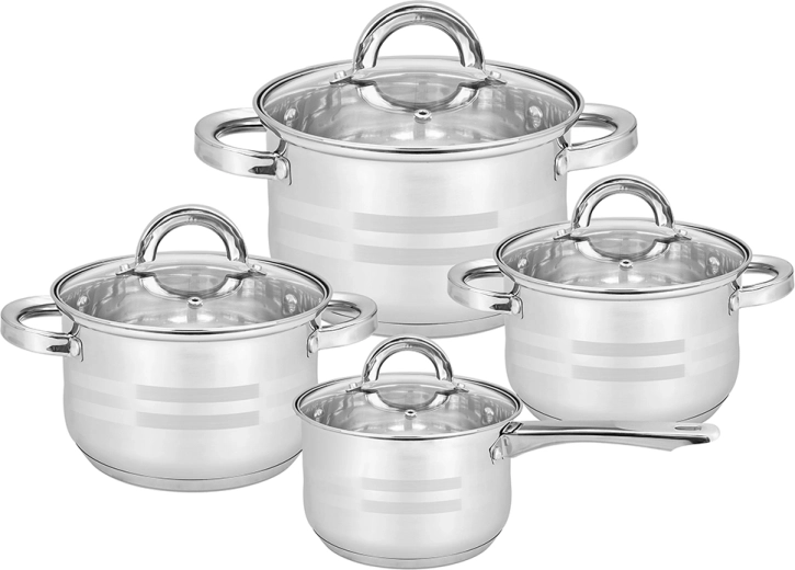 Remo rozsdamentes edénykészlet 8 részes, üveg fedőkkel