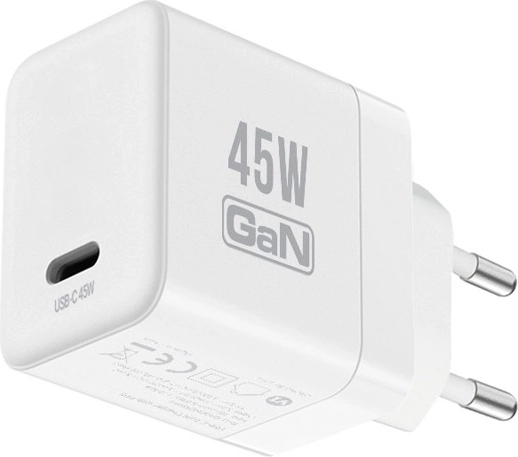 Crong ultra kompakt GaN USB-C hálózati töltő 45 W PD 3.0 PPS-sel, fehér