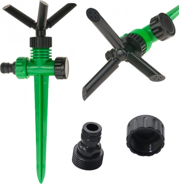Kerti rotációs öntöző 360°-os, 3 karral és földbe szúrható tüskével