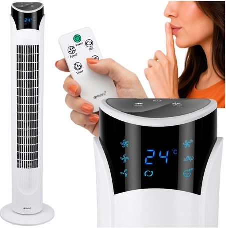 Ruhhy álló toronyventilátor távirányítóval és LED kijelzővel, fehér, 83 cm