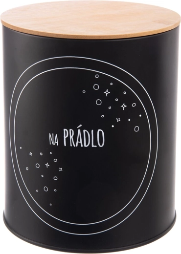 Fém mosószeres tárolódoboz bambusz fedéllel, fekete, 3,3 l