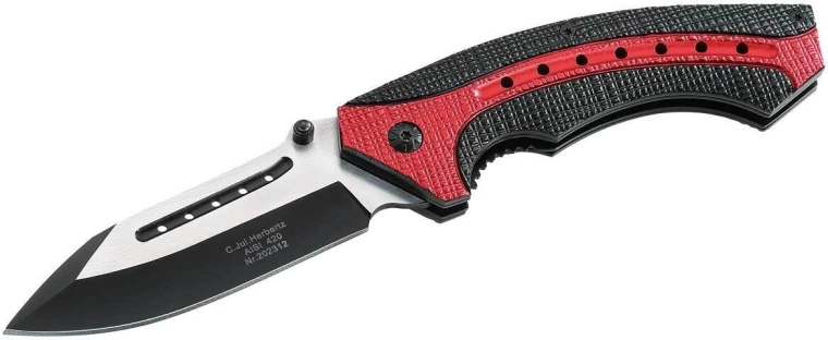 Herbertz zsebkés fekete–piros markolattal és AISI 420 pengével