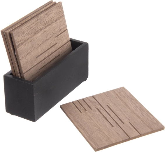 Fa poháralátétek tartóval Line (4 db, 10 × 10 cm)