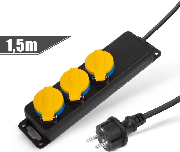 Kültéri hosszabbító fedéllel, 1,5 m, 3 db 230 V-os aljzat, IP44