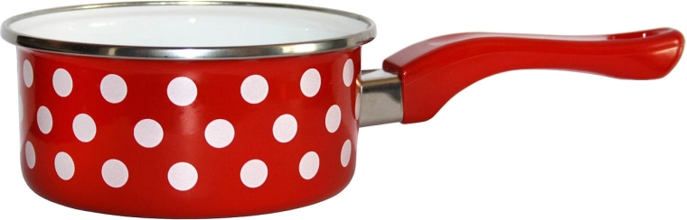 Zománcozott nyeles lábas 12 cm 0,5 l Pöttyös piros