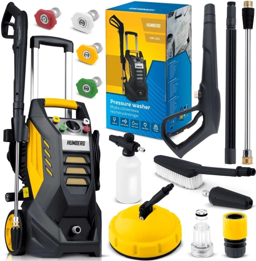 Humberg HM-302 elektromos magasnyomású mosó felcsévélő dobbal, 2500 W