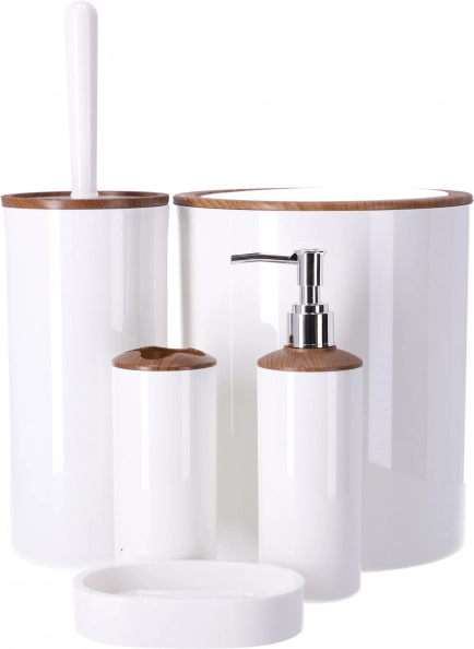 BERRETTI 5 részes fürdőszobai kiegészítő szett, fehér fa díszítéssel