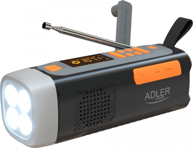 Vészhelyzeti rádió napelemmel és dinamóval ADLER AD 1920, Bluetooth és 4500 mAh powerbank