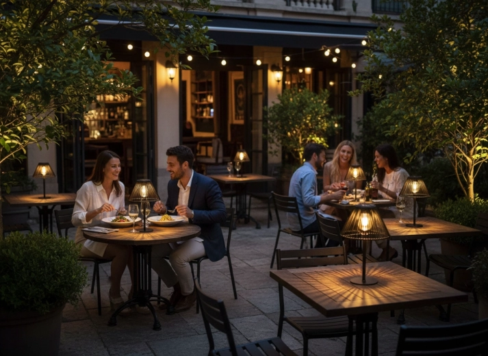 Hordozható asztali lámpa kültéri étkezéshez