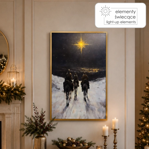 LED háttérvilágítású vászonkép Háromkirályok 40 × 60 cm, arany keret