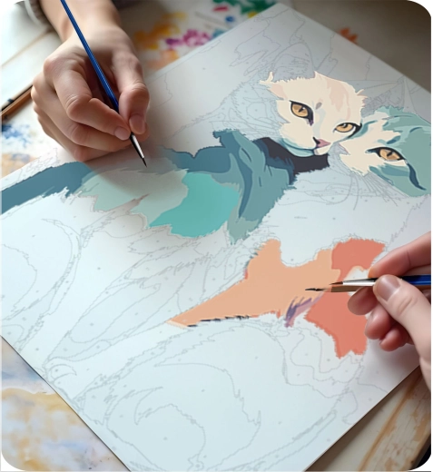 Színekben és örömben gazdag macskamotívum