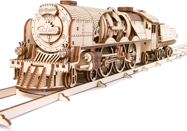 Fa mechanikus UGEARS V-Express gőzmozdony tendervagonnal